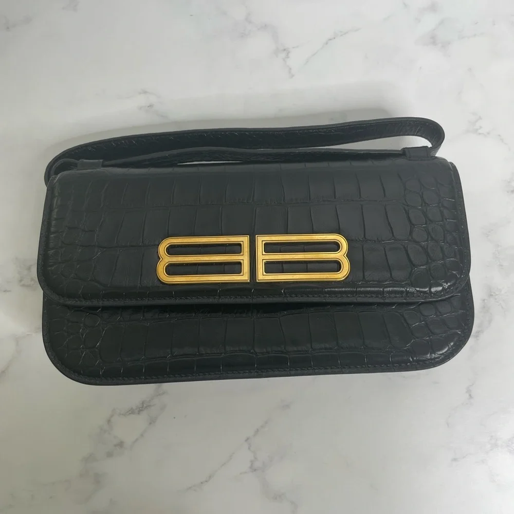 Balenciaga Gossip Small Croc Embossed Leather Shoulder Bag - Picture 5 of 16